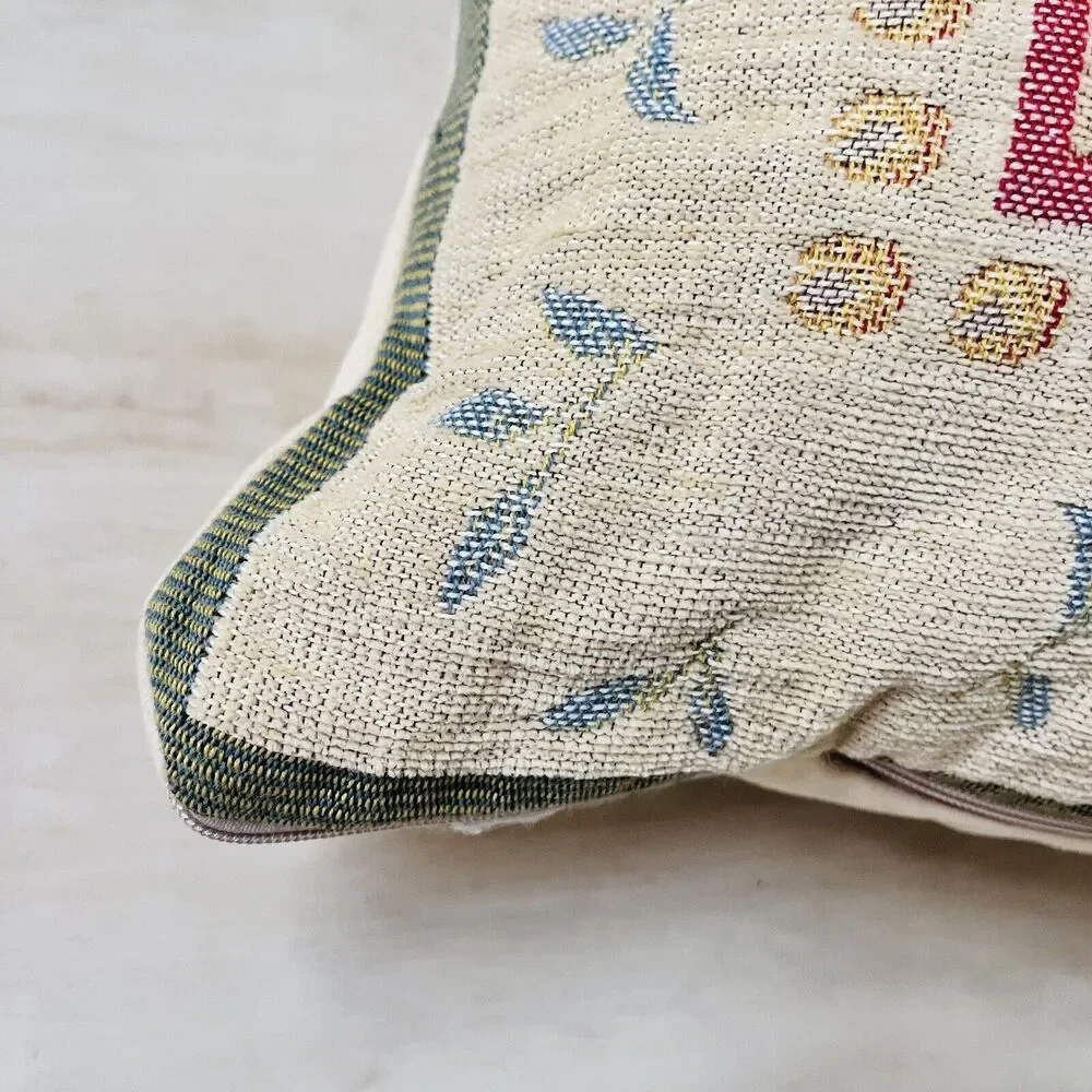 Vintage French Tapestry Floral Cushion CottageCore Needlepoint Made in France15”